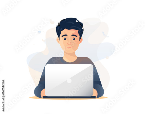 Man Working On A Laptop Isolted