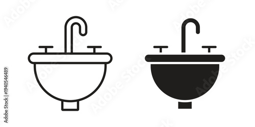 Sink icon in black line style set. logotype designs