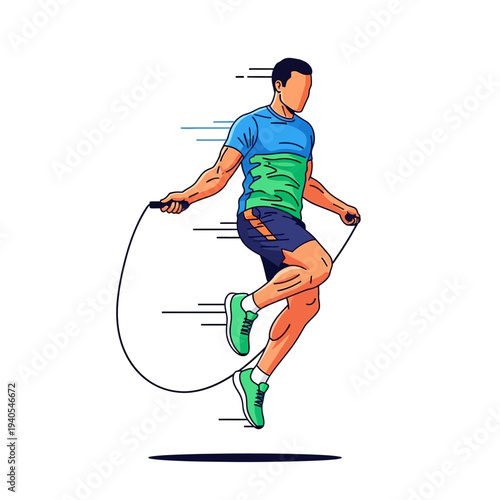 Man Jumping Rope, Energetic Fitness Exercise, Dynamic Sports Illustration