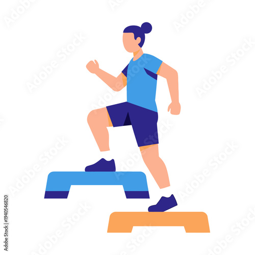Person doing step aerobics, fitness workout on stepper, healthy lifestyle