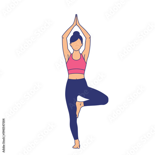 Woman Performing Tree Pose Yoga Vrksasana, Balance and Wellness