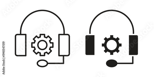 Technical support icon in black line style set. logotype designs