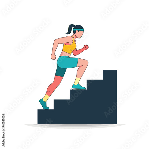 Woman running up stairs, fitness and healthy lifestyle concept illustration