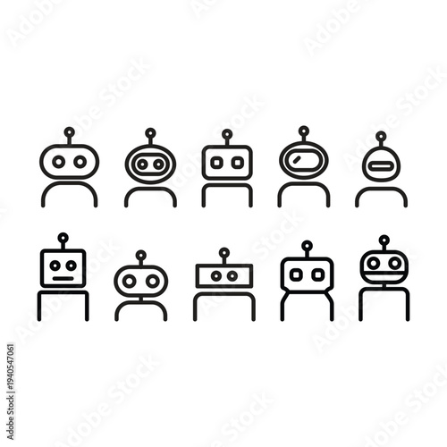 AI Robot avatar outline icons vector illustration