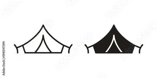 Tent icon in black line style set. logotype designs