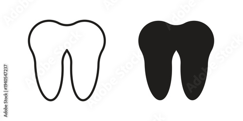 Tooth icon in black line style set. logotype designs