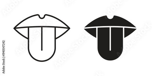 Tongue icon in black line style set. logotype designs