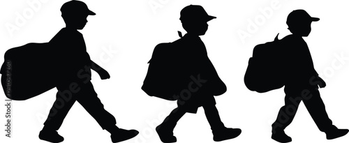 "School Boy Silhouette Vector – Child Walking with Backpack Clipart for Education and Kids Design" .