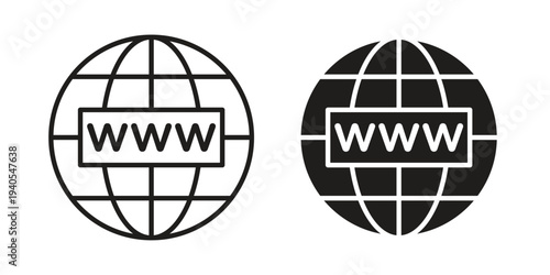 Website globe icon in black line style set. logotype designs