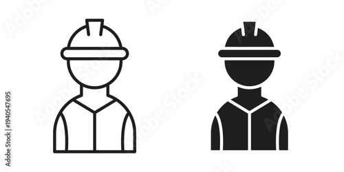 Worker icon in black line style set. logotype designs