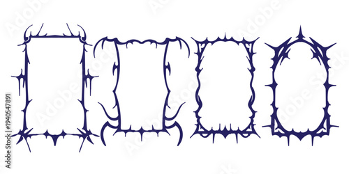 set of gothic game frame, vector hand drawn fantasy medieval border, vintage tribal symmetry mystic design element. UI dark mystery menu, magic RPG antique arch swirl ornament isolated design