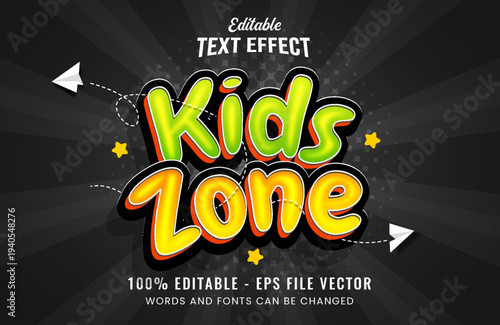 Kids zone editable text effect cartoon style Premium Vector	
