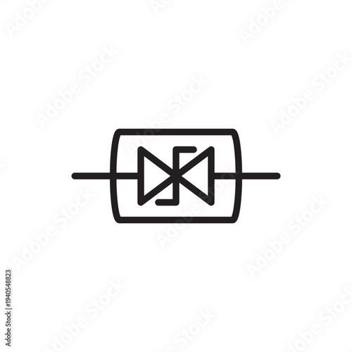 Voltage suppressor icon. A bidirectional transient voltage suppression symbol within a protective component housing. Ideal for electronic circuit, overvoltage protection diagrams, technical projects.