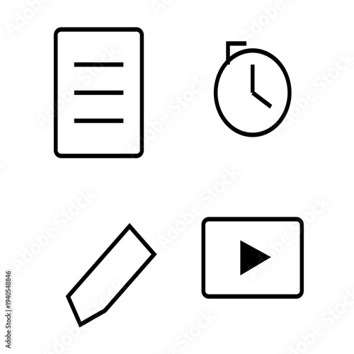 Document History Edit Video Player Line Icons Set