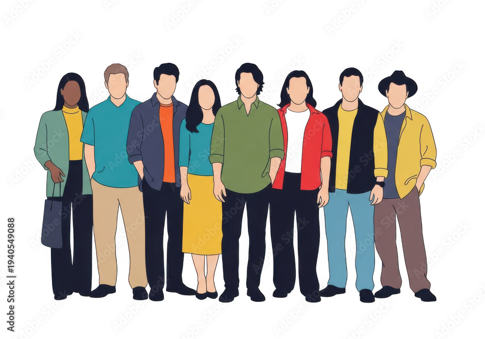 Fototapeta premium Diverse group of people standing together in casual clothing isolated on transparent background