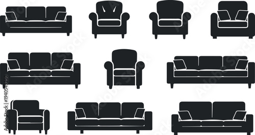 Sofa Silhouette Vector Icon Set