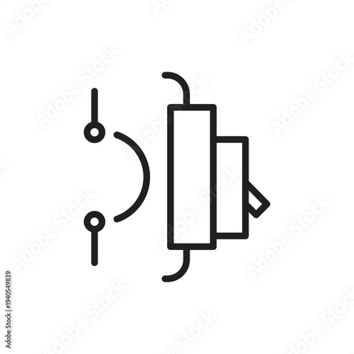 Circuit breaker icon featuring a toggle switch mechanism and a curved bimetallic strip symbol for overcurrent protection. Ideal for electrical panel schematics and safety system diagrams.