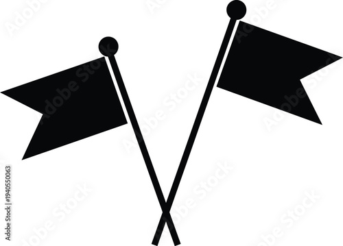 Crossed Racing Flags Icon Vector – Black Checkered Flag Symbol for Motorsport