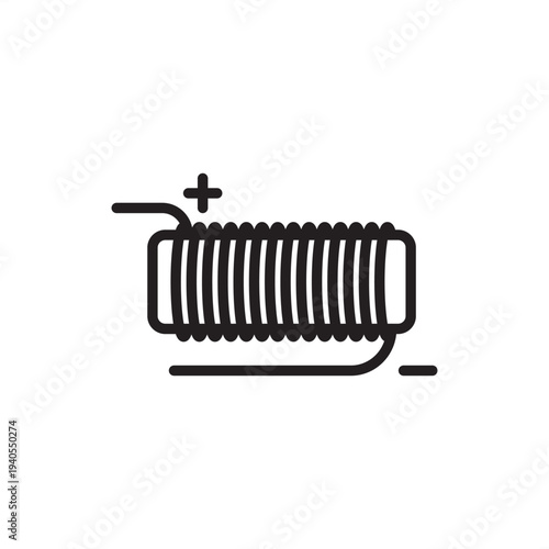Solenoid coil icon. A horizontal cylindrical copper wire winding on a magnetic core with polarity indicators. Ideal for electronic circuit schematics, actuator system diagrams, and technical projects.