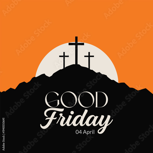 A solemn depiction of good friday featuring three crosses silhouetted against a moonlit sky