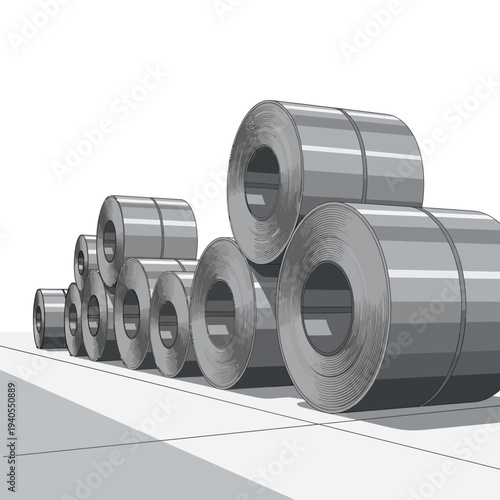 Stacked Metal Coils Industrial Material Storage Warehouse Raw Material Steel Rolls