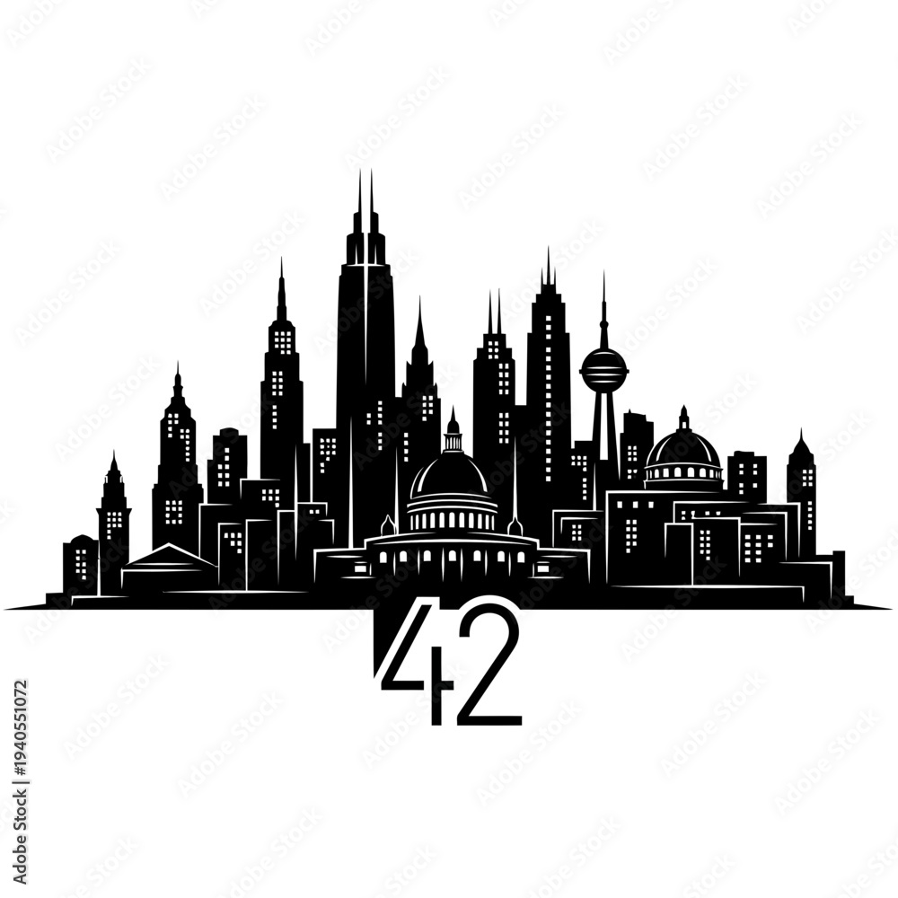 Naklejka premium Modern city skyline with sleek skyscrapers and urban landscape