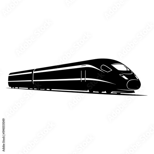 Sleek bullet train speeding through modern landscape