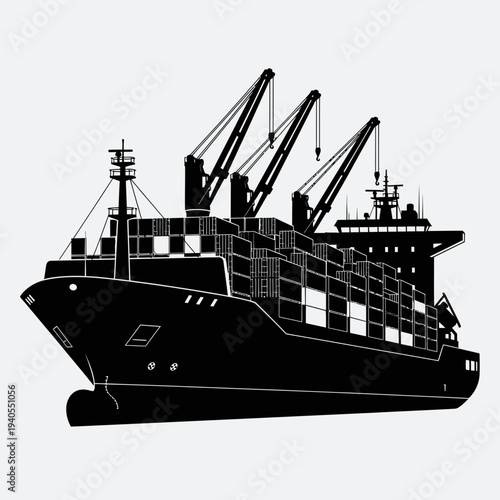 Large cargo ship with cranes loading containers at port