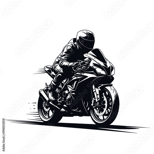Racing motorcycle rider speeding down the track with motion blur