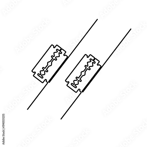 Continuous line drawing of a sharp steel razor blade on a white background
