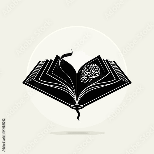 Elegant black open book with Quranic verses illustration