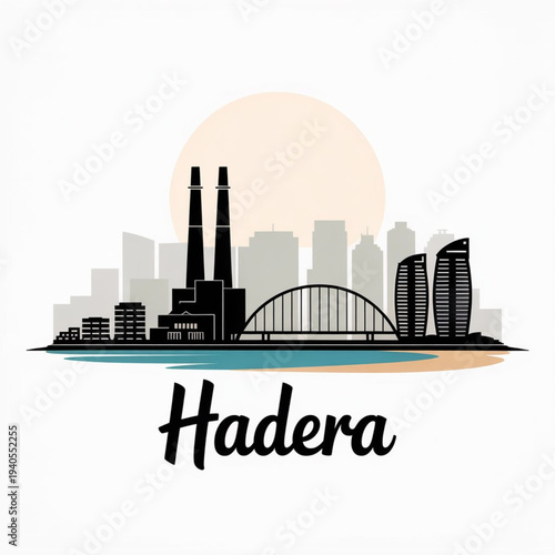 Hadera Skyline Silhouette — Israeli Coastal Industrial Energy City Vector Illustration