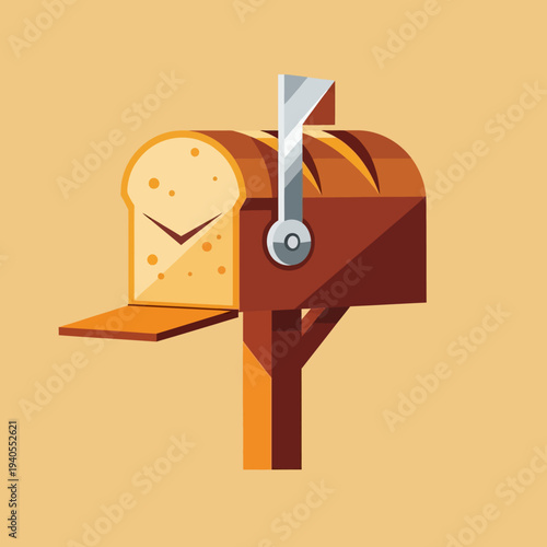 Creative bread slice mailbox on a pole, unusual food concept, funny delivery idea