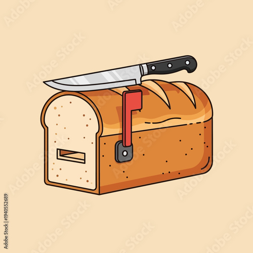 Bread Mailbox with Knife: Surreal Concept of Food, Mail, and Danger