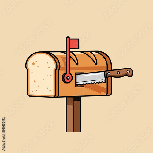 Bread Mailbox with Knife, Creative Food Concept, Funny Mail Delivery