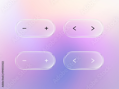 Set of liquid glass vector icons. Modern ui ux element with transparent buttons. Realistic glassmorphism style for web application design