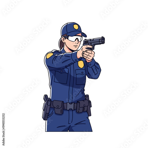 Police Officer Aiming Handgun, Female Officer Training