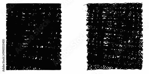 Two vertical roughly rectangular black scribbles on a white background