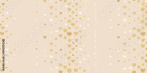 Soft peach background adorned with scattered golden and white hearts