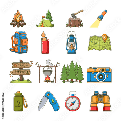 Camping icon sheet Vector illustration