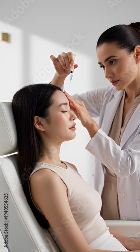 A professional administers a beauty treatment using a syringe in a modern clinic