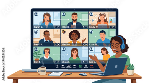 Woman Participating in Virtual Meeting Online.