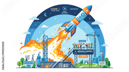 Rocket Launching into Space from Launchpad.