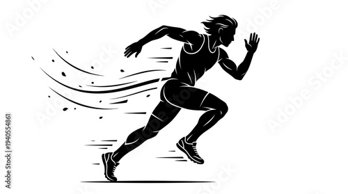 Woman Running in Motion Silhouette Illustration.