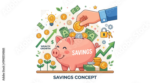 Hand putting coin into piggy bank.