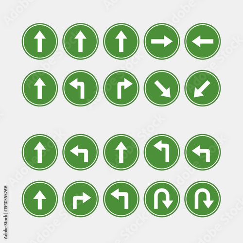 Green Directional Arrows Set - Navigation Signs Collection