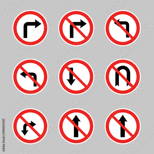 Set of 9 Traffic Signs: No Right Turn, No Left Turn, No U-Turn, No Straight Free Download Set of 9 Traffic Signs: No Right Turn, No Left Turn, No U-Turn, No Straight - GFXLoad