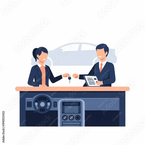 Car Dealership Transaction Handing Over Keys and Documents.