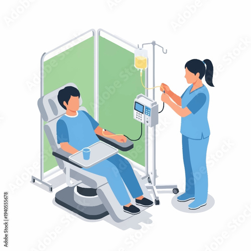 Patient receiving intravenous therapy from nurse.