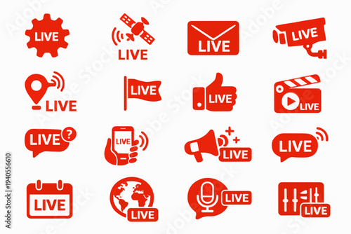 Red Live Stream Icons Set